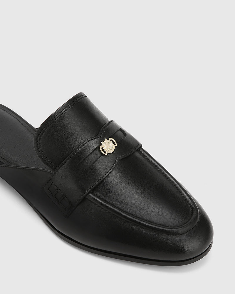 Aaron Black Leather Backless Loafer - Image 3