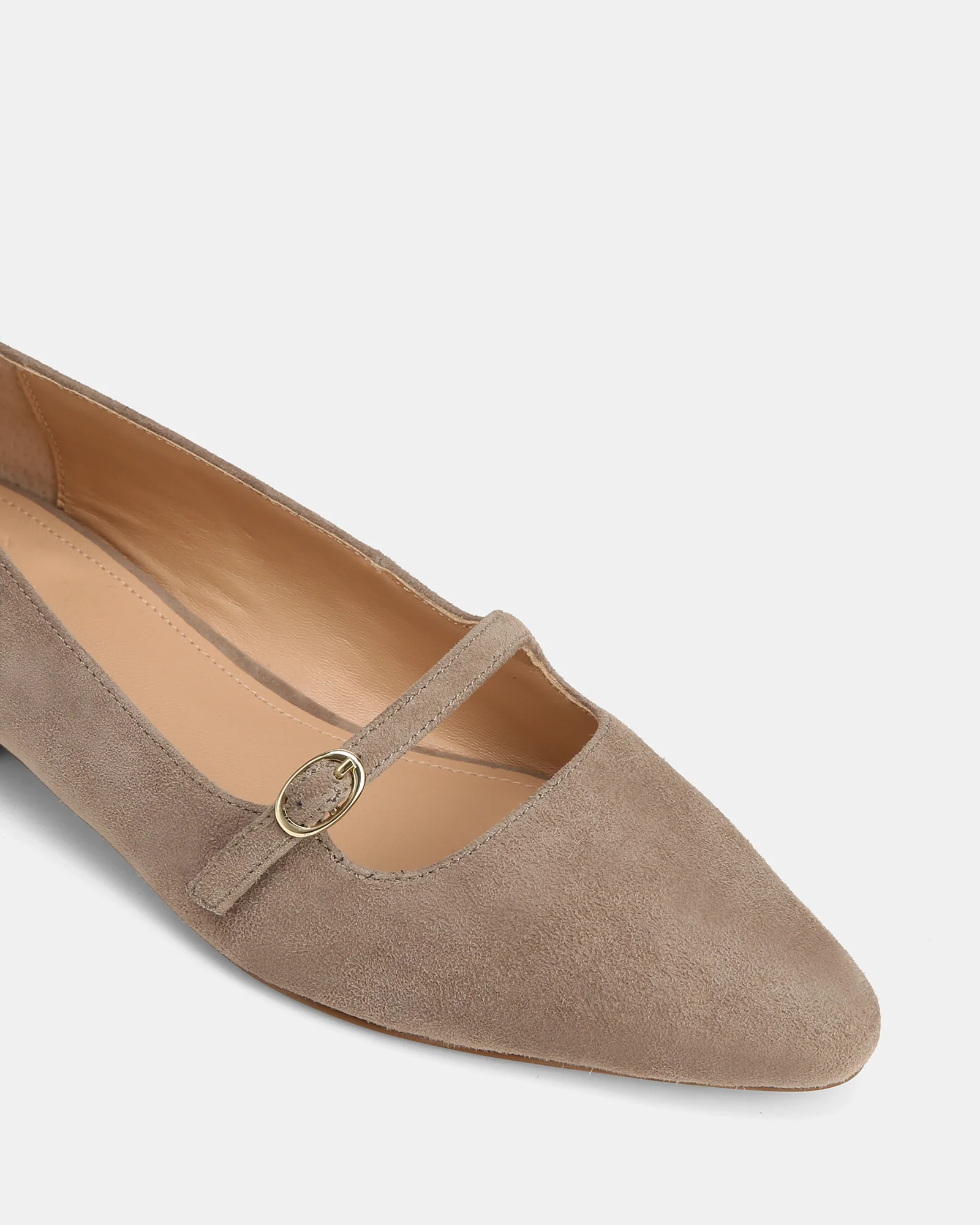 Carina Taupe Suede Leather Pointed Ballet Flat - Image 3