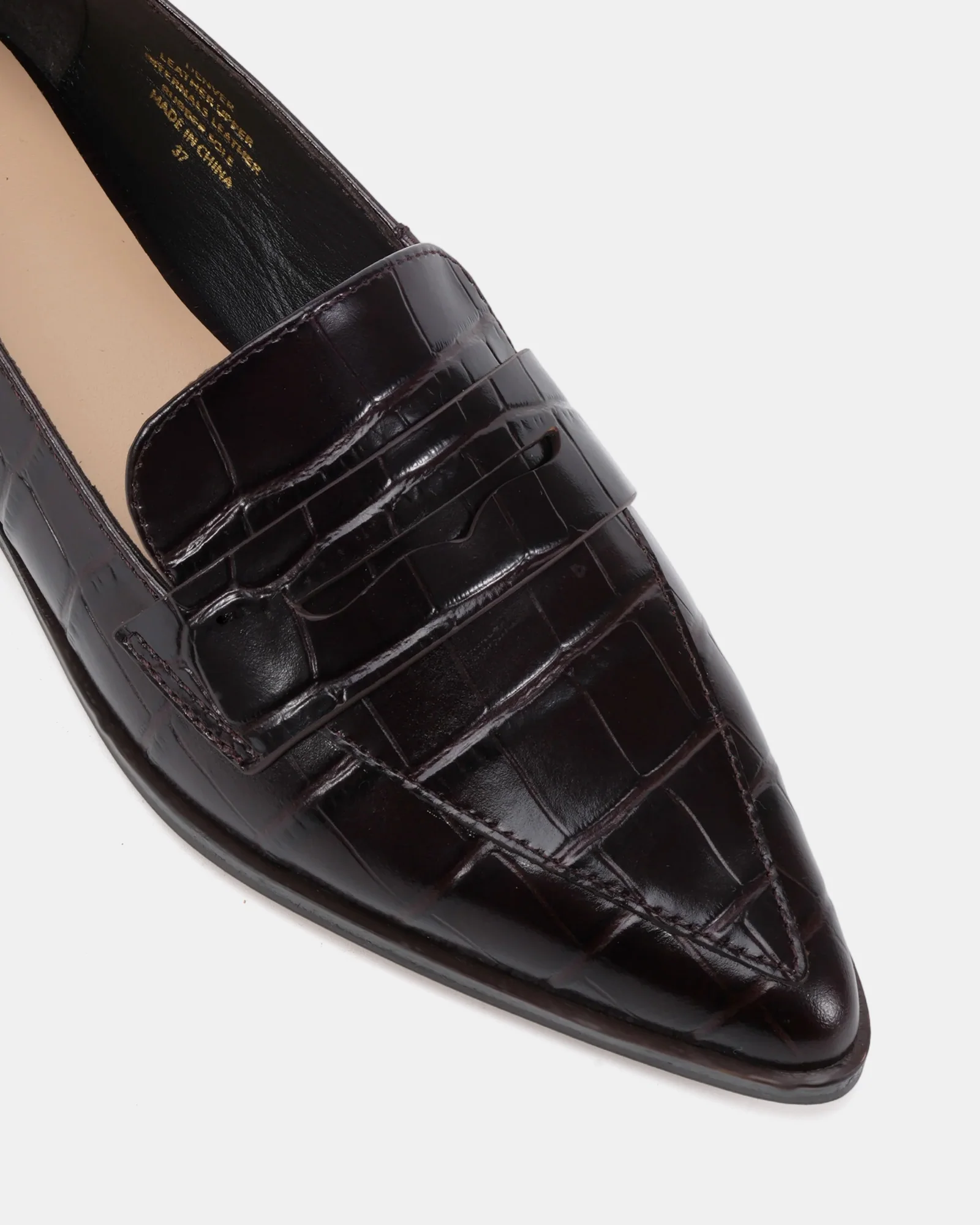 Denver Dark Brown Croc Embossed Leather Loafer - Image 3
