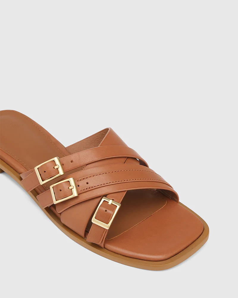 El Dark Cognac Leather Strappy Slide - Image 3