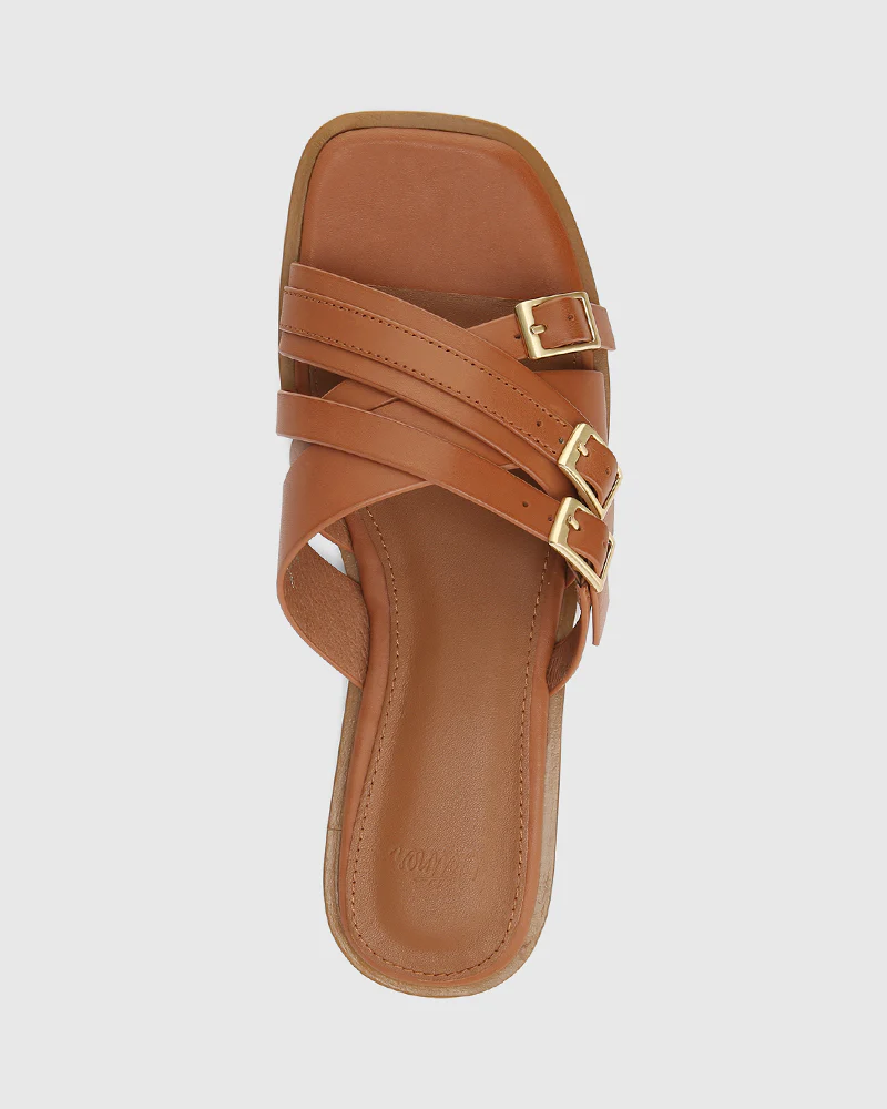 El Dark Cognac Leather Strappy Slide - Image 5