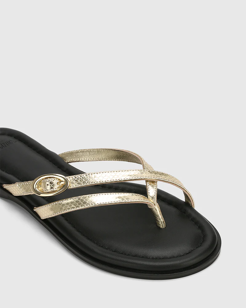 Esma Gold Reptile Embossed Leather Thong - Image 3