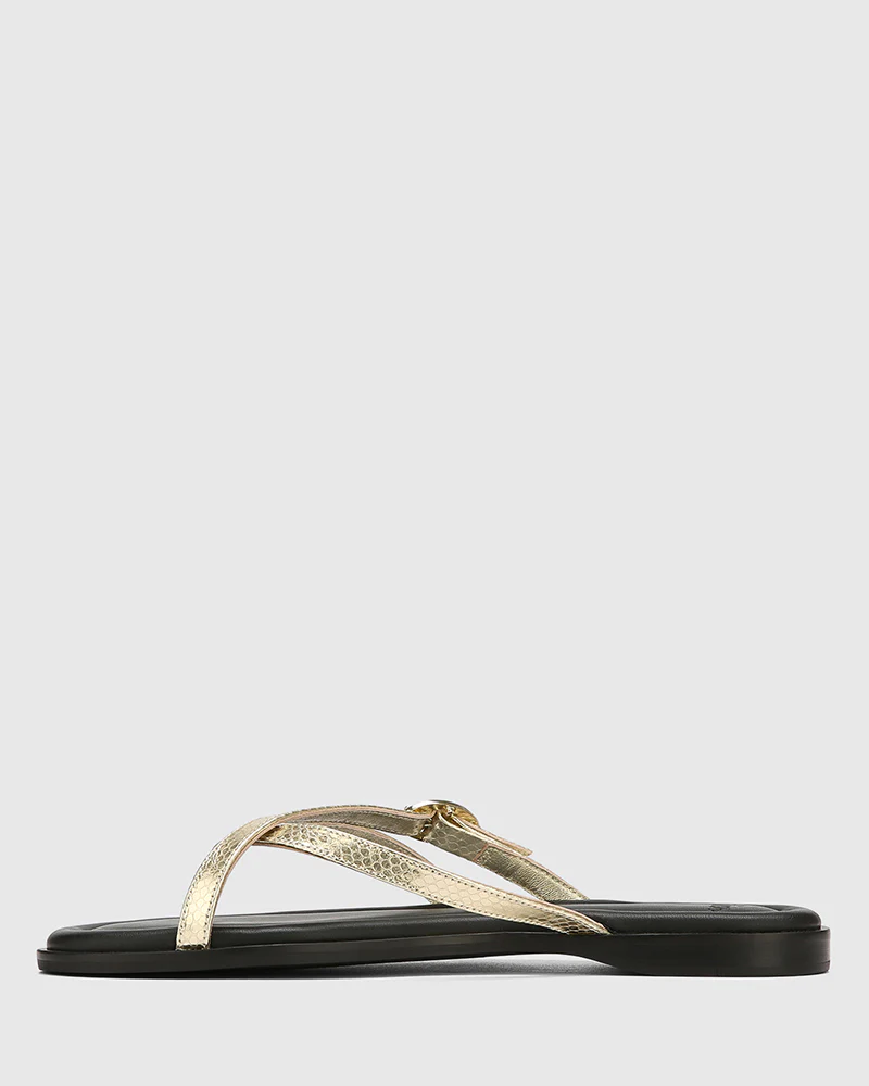 Esma Gold Reptile Embossed Leather Thong - Image 6
