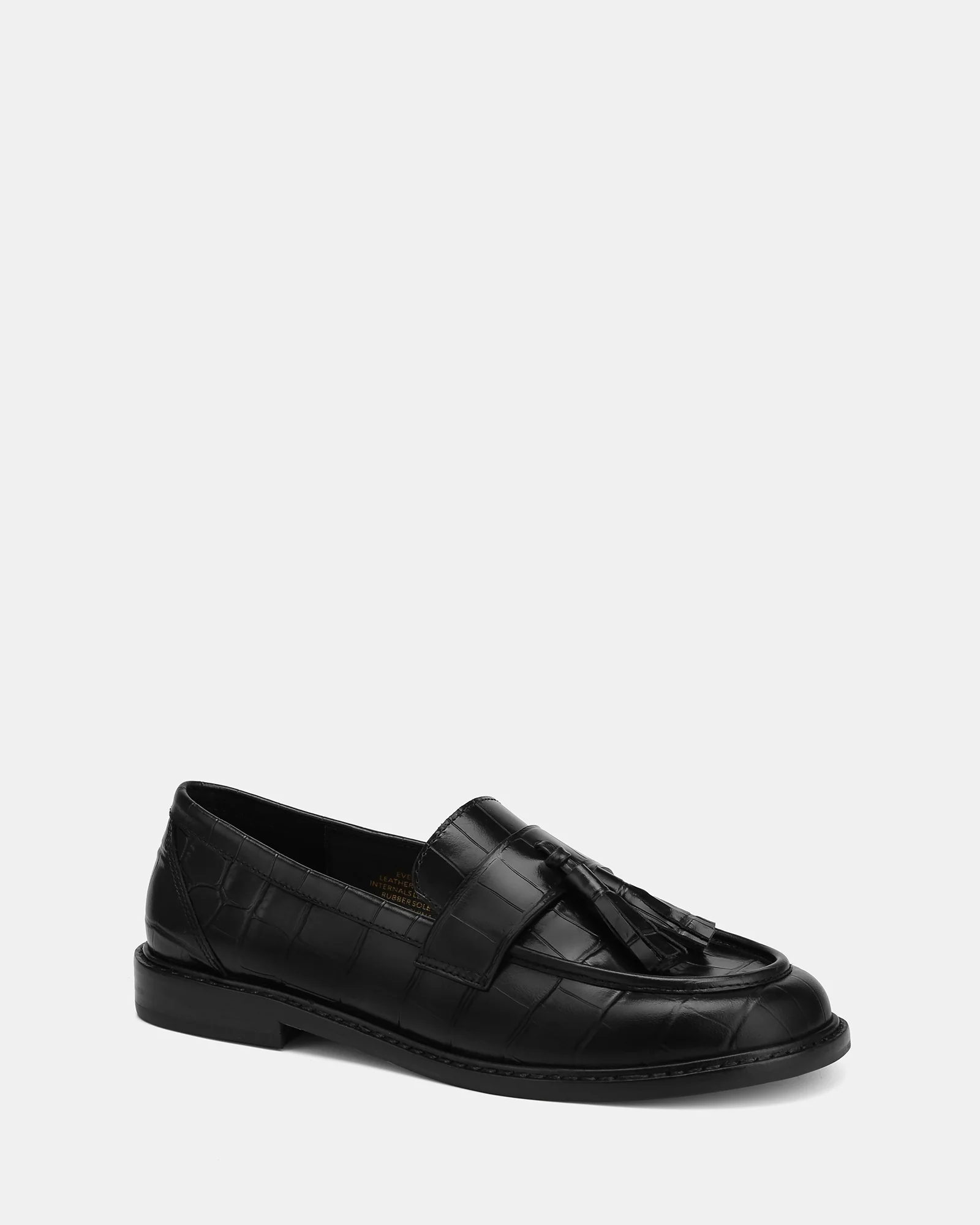 Evelyn Black Croc Embossed Leather Loafer - Image 2