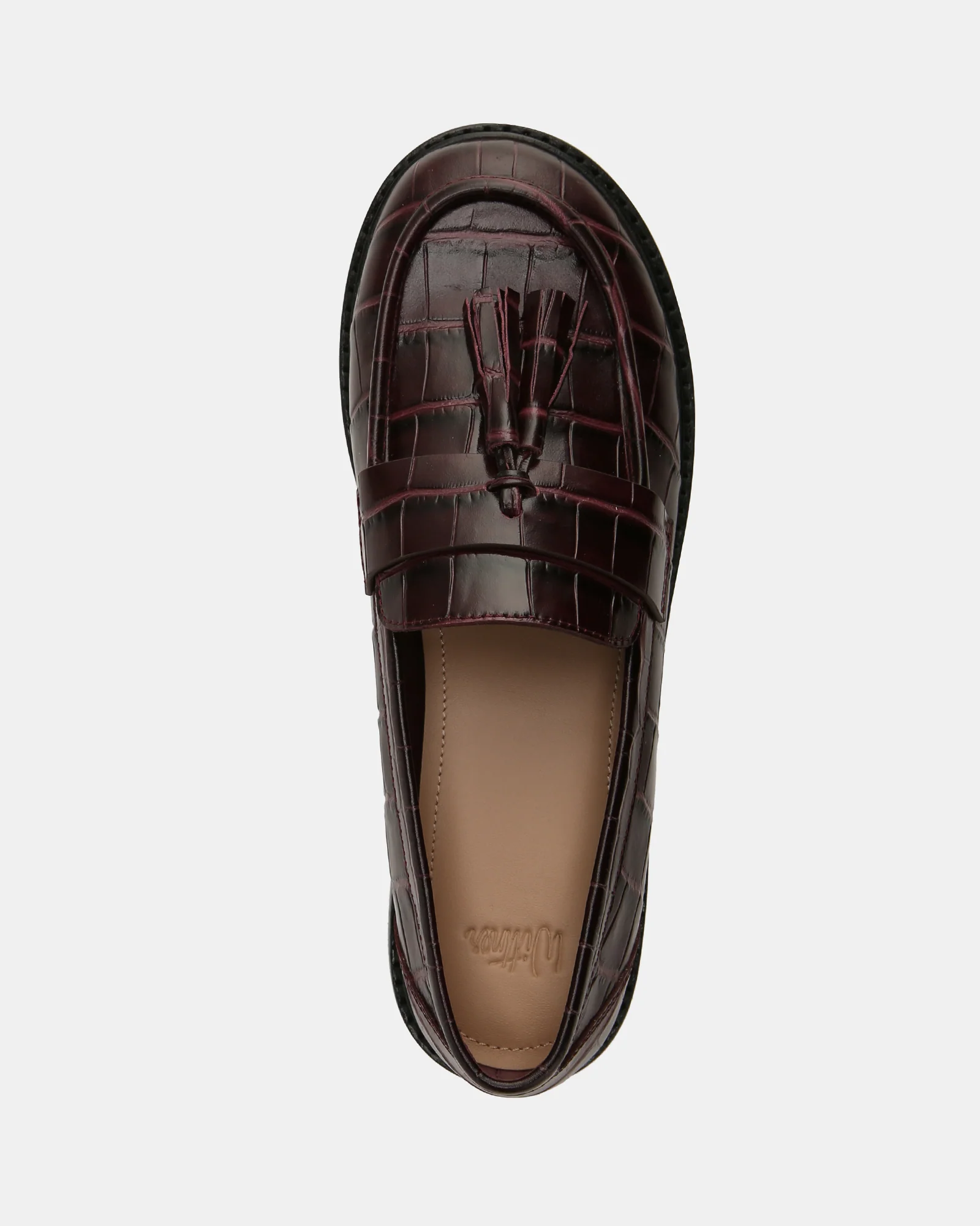 Evelyn Raisin Croc Embossed Leather Loafer - Image 5