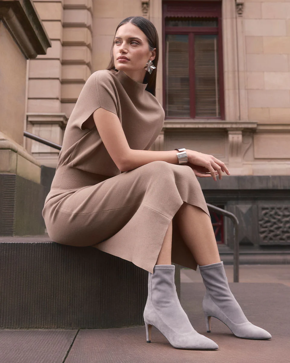 Felix Cement Grey Stretch Suede Leather Ankle Boot - Image 3