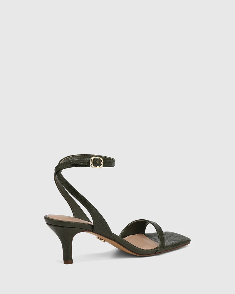 Keenan Olive Green Embossed Leather Strappy Heel - Image 3