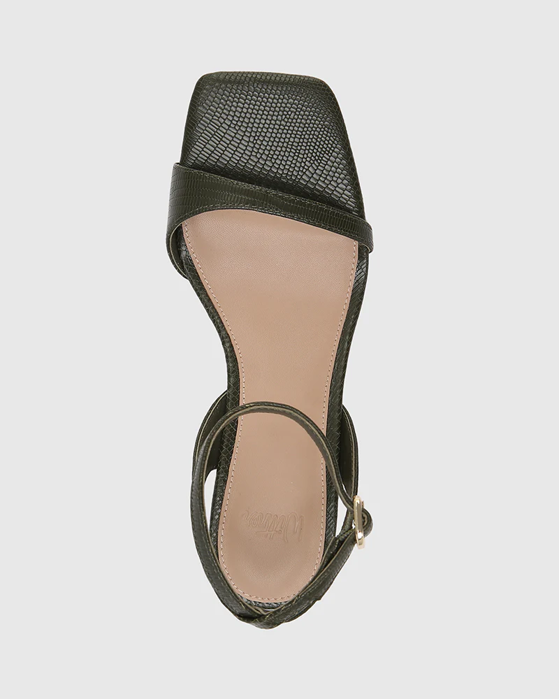Keenan Olive Green Embossed Leather Strappy Heel - Image 4