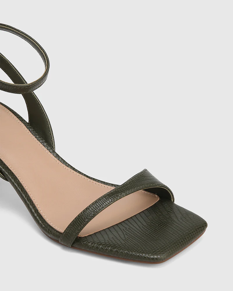 Keenan Olive Green Embossed Leather Strappy Heel - Image 5