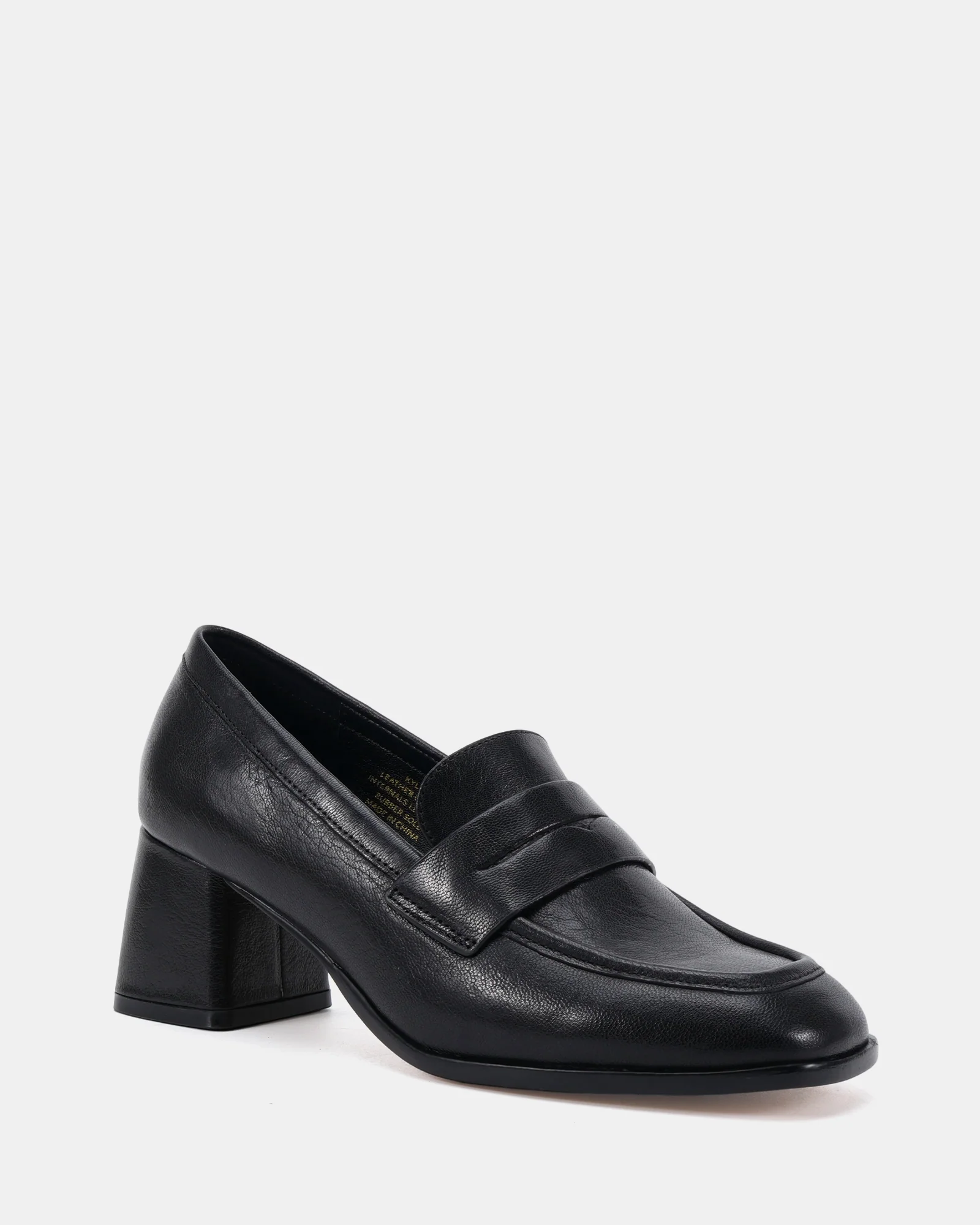 Kylie Black Leather Heeled Loafer - Image 2