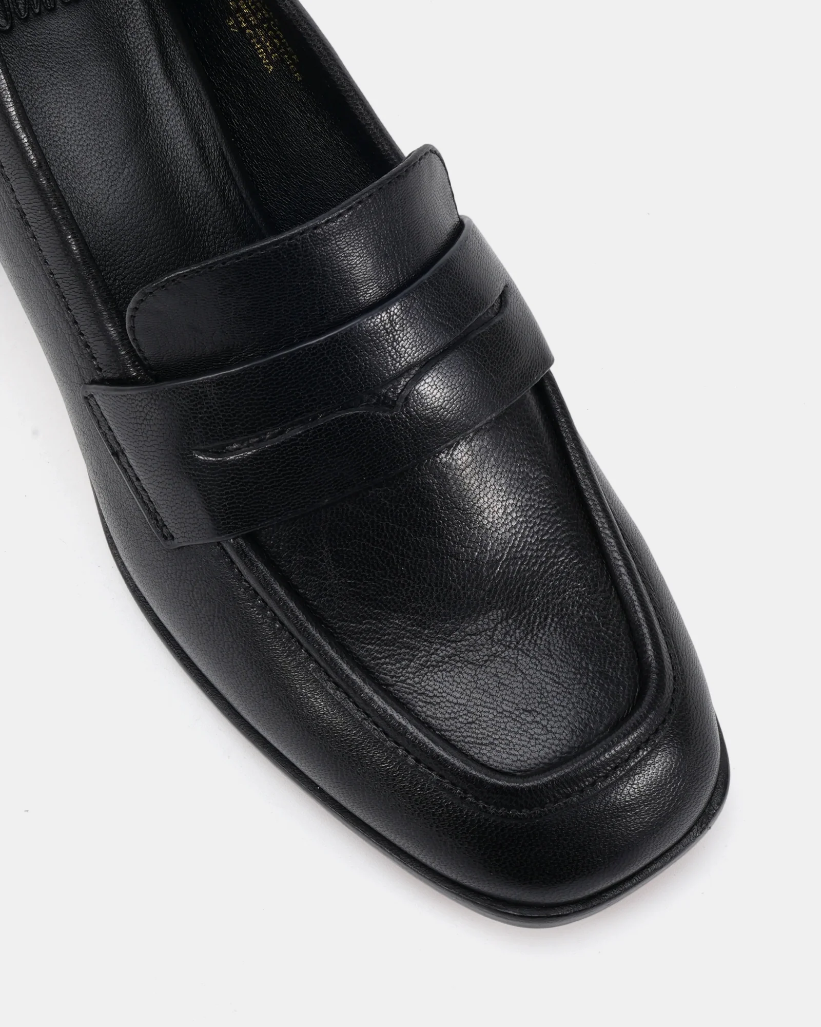 Kylie Black Leather Heeled Loafer - Image 3