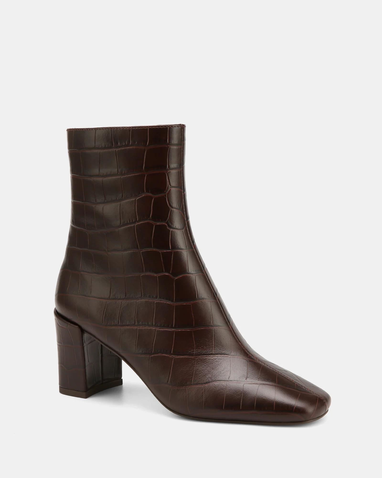 Lena Ebony Croc Embossed Leather Ankle Boot - Image 2