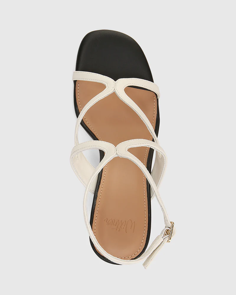 Radiance Off White and Black Leather Strappy Heel - Image 5