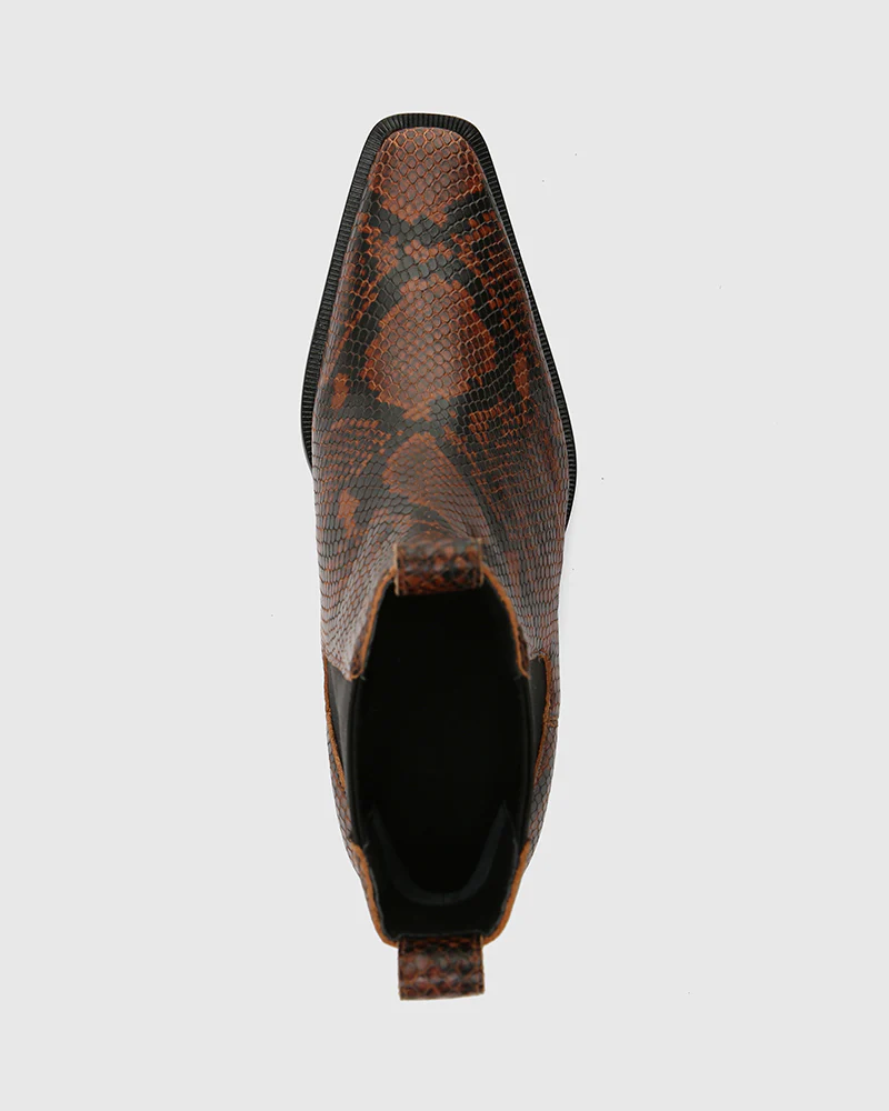 Ryde Havana Tan Python Print Leather Ankle Boot - Image 4