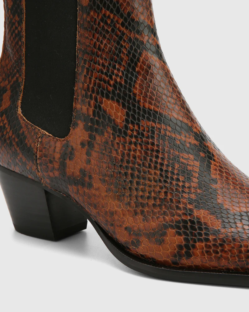 Ryde Havana Tan Python Print Leather Ankle Boot - Image 5