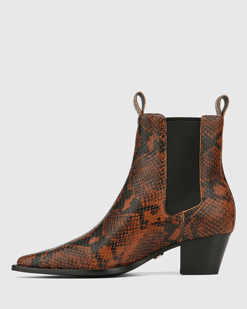 Ryde Havana Tan Python Print Leather Ankle Boot - Image 6