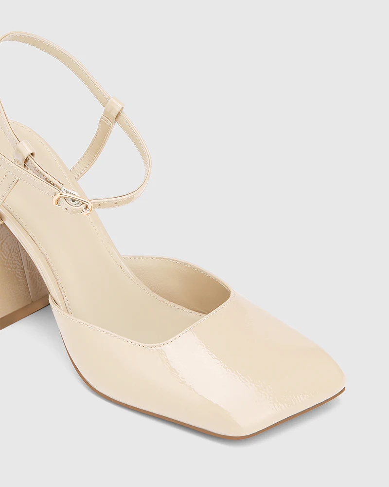 Youki Vintage Ivory Crinkle Patent Leather Block Heel - Image 3